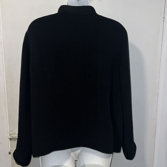 EILEEN FISHER Black Rayon and Silk Stand Collar Magnetic Button Jacket-S - Picture 4 of 8